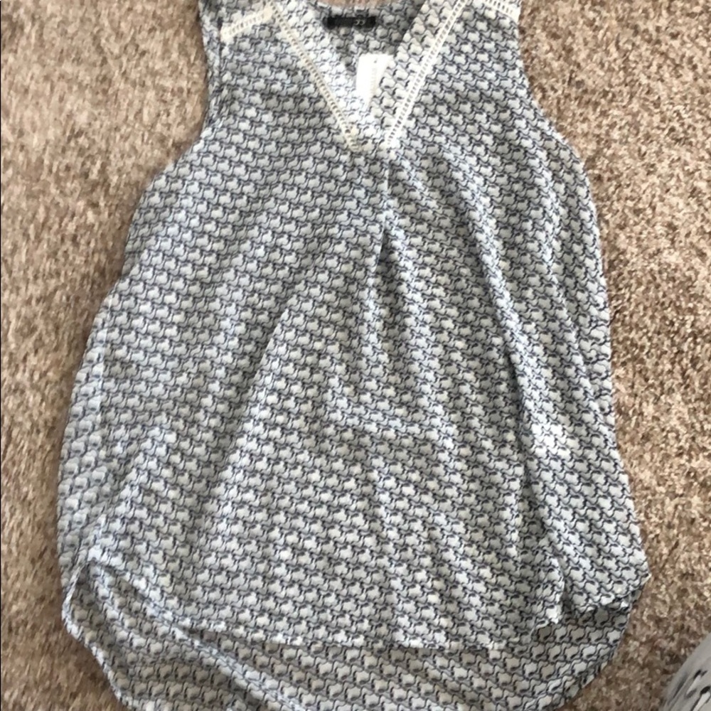 Paper moon white and blue sheer tank top